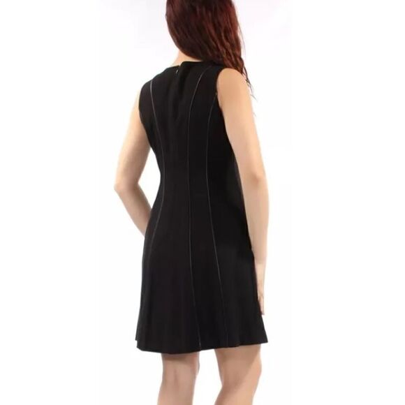 CALVIN KLEIN Womens Sleeveless Dress Fit and Flair with Black Faux Leather Trim - Picture 2 of 11